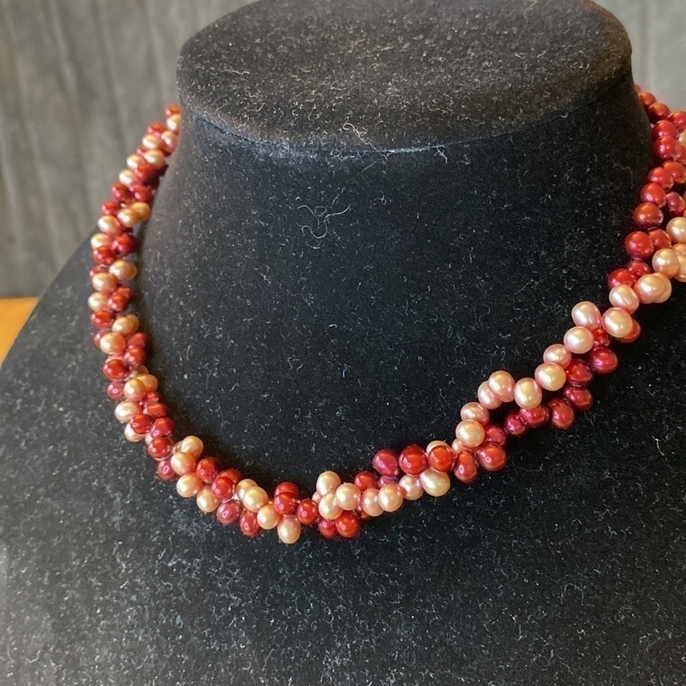 RED & Pink braided elegant necklace